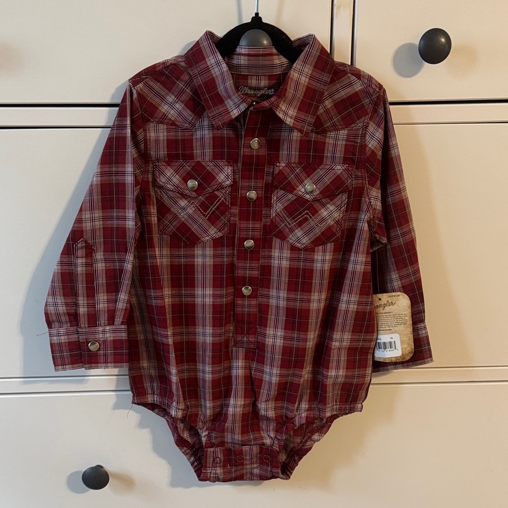 Wrangler Red & Cream Plaid Baby Western Snap Shirt